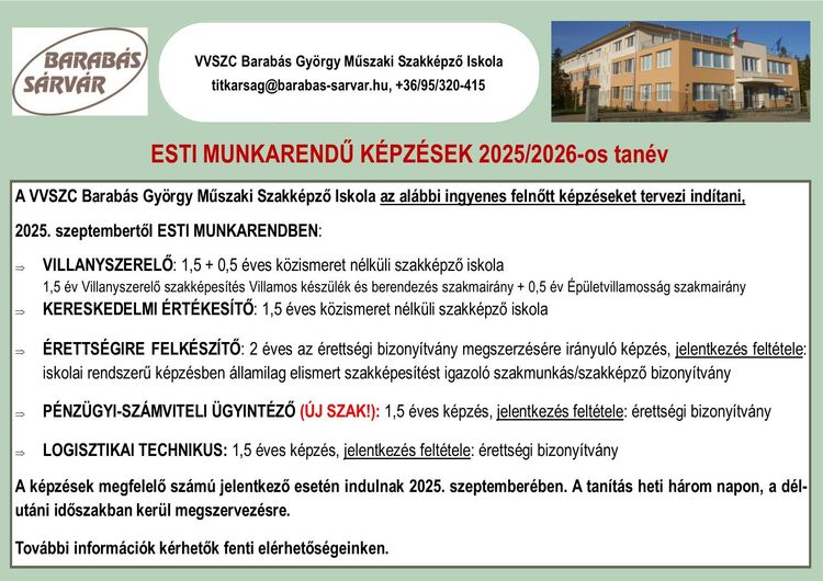 ESTI TAGOZATOS KÉPZÉSEK 2025/2026-os tanév